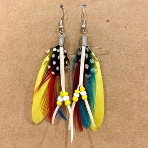Yellow Feather Earrings